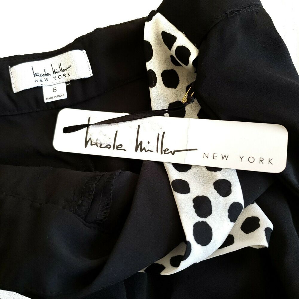 NICOLE MILLER New York Perfect Pleated polka dot tie black dress shorts Sz 6 NEW - Picture 7 of 8